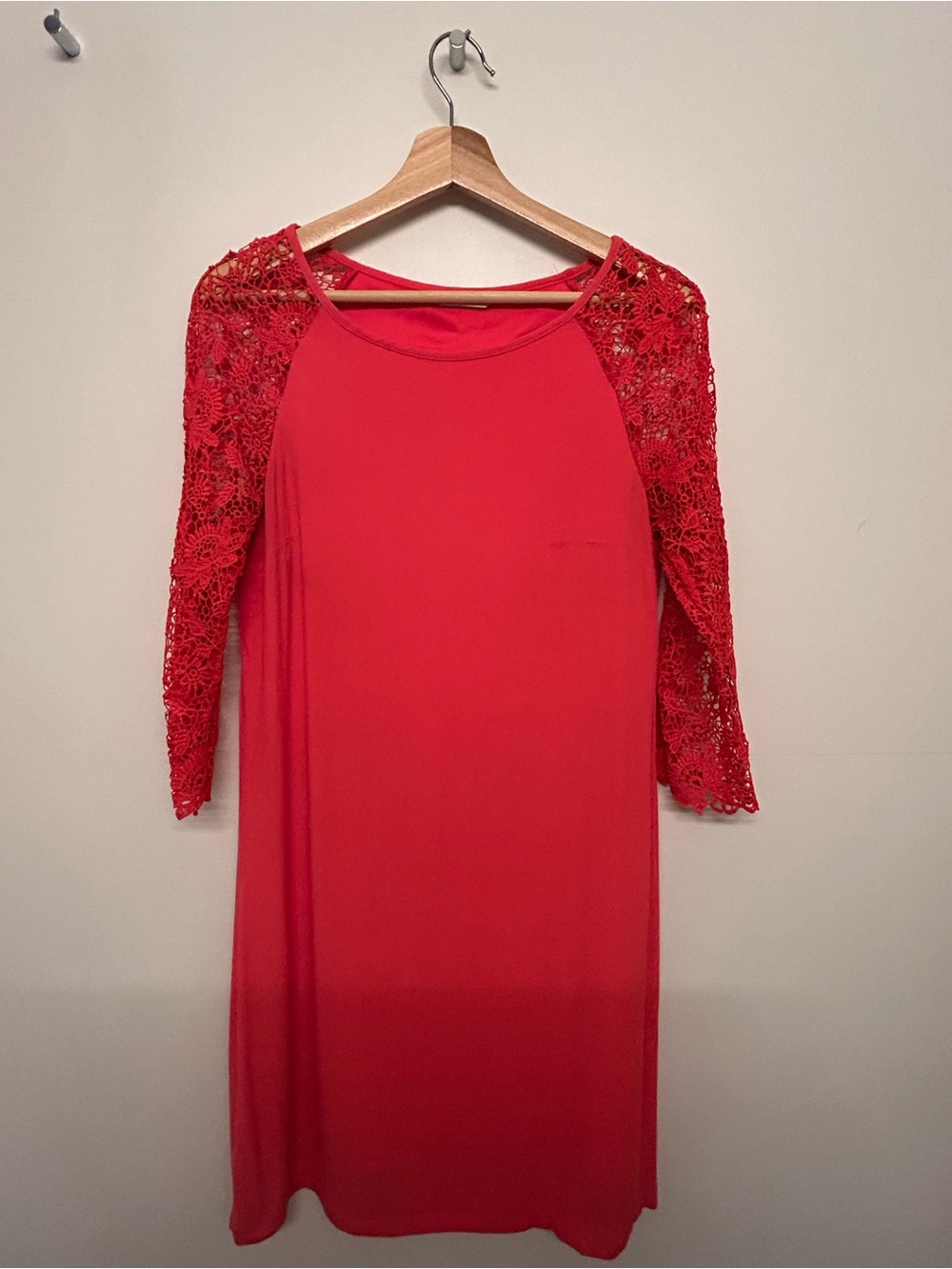 Promod Red Long Sleeve Lace Shoulder Dress size 6 (UK 10)